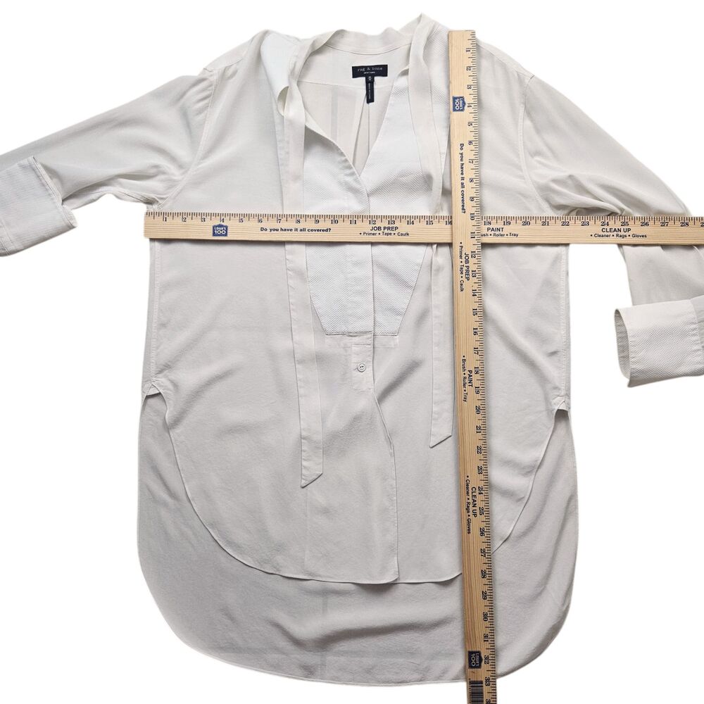 Rag & Bone Freda Tuxedo Shirt Womens M Cream Silk Blend Bow Blouse Luxury - Picture 4 of 12